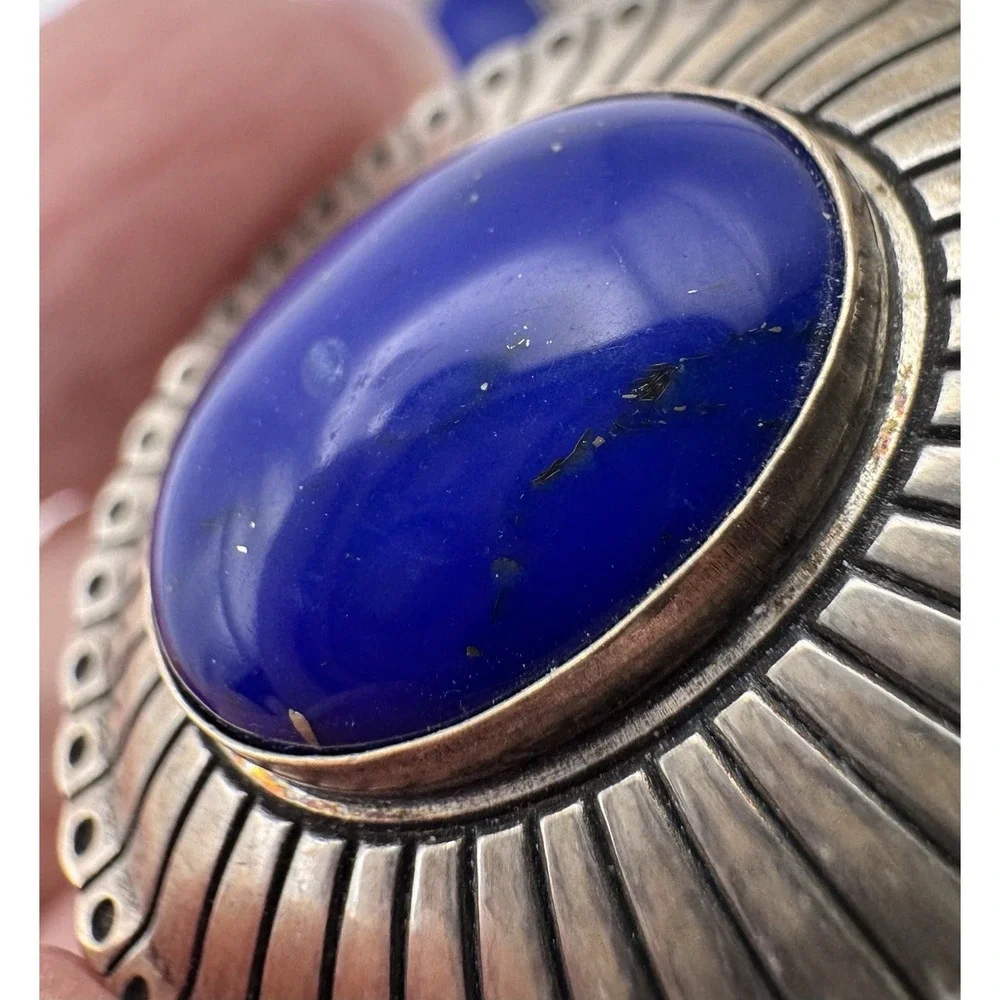 Navajo Sterling Silver Lapis Lazuli Concho Button Covers Pair 18g Vintage